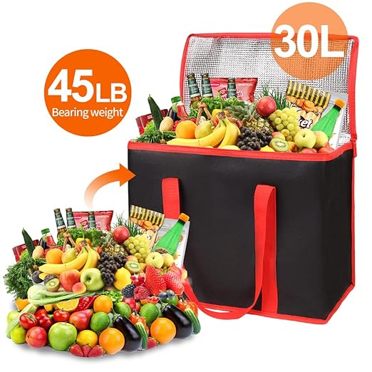 Bodaon 5-Pack Cooler Insulated Food Delivery Bag for Doordash/Uber Eats, XXX-Large Thermal Bags for Catering/Hot Pizza, Travel/Camping Essentials/Picnic/Grocery Reusable Warmer Frozen, Black-Red Edge