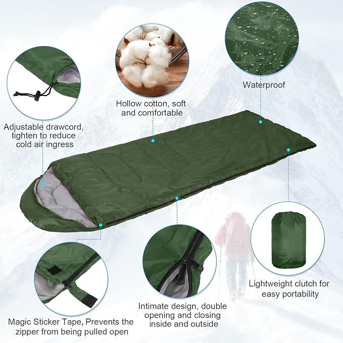 10 Pcs 0 Degree Camping Sleeping Bags Bulk for Adults Cold Weather Sleeping Bags 4 Season Warm Waterproof Lightweight with Compression Sack for Backpacking Hiking Travel Homeless