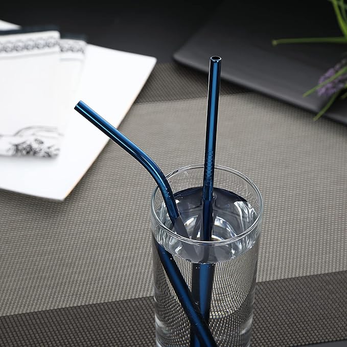 DEVICO Portable Utensils, Travel Camping Cutlery Set, 8-Piece including Knife Fork Spoon Chopsticks Cleaning Brush Straws Portable Case, Stainless Steel Flatware set (Blue)