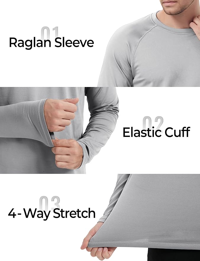 Boladeci Men's Thermal Underwear Tops Fleece Lined Base Layer Long Sleeve Shirts for Cold Weather