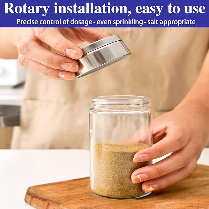 4pcs Salt and Pepper Shakers Set, Salt Shaker and Pepper Shaker with Adjustable Pour Holes, Pepper and Salt Container with Stainless Steel Lid,Glass Salt and Pepper Shakers,Spice Shaker for Kitchen