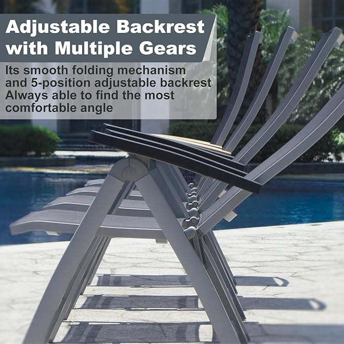 Folding Chair, Indoor & Outdoor Balcony, Patio Porch, Garden Lawn, Pool, for Comfortable Black Foldable Chairs, Portable Cozy Recliner, Metal Frame, Heavy Duty Durable