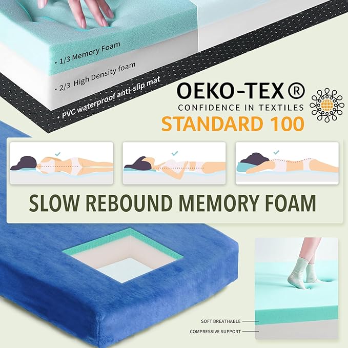 Sleeping Pad,3-inch Thick Memory Foam Camping Mattress,Portable Roll-Up Mat for Car/Tent/Floor/Cot/Travel,Comfortable Pad for Guests Sleepover