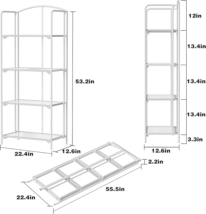 Crofy No Assembly Folding Bookshelf for Living Room, 4 Tier White Collapsible Book Shelf for Home Office, Portable Bookcase Storage Organizer