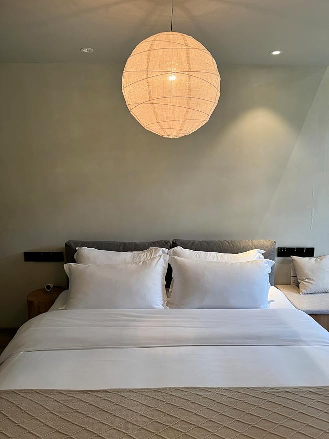 Hytsoeee(19.69Inch) Large Round Linen Fabric Lantern, Beige Foldable Hanging Fabric Lantern Lamp Shade,Handmade Linen Cloth Lanterns Pendant Light Shade for Home, Leisure Places, Ceiling Decor