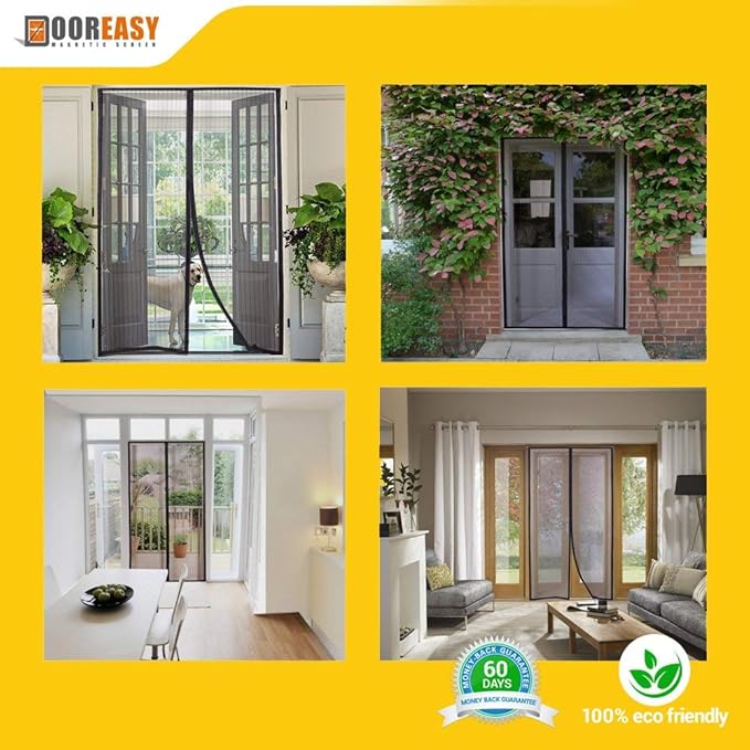 DOOREASY Magnetic Screen Door, Optional Sizes Door Mesh Screen, Quick Magnetic Closure,Loop Fully Sewn Easy Install Door Screens with Magnets(Fits Doors Up to 46"x95")