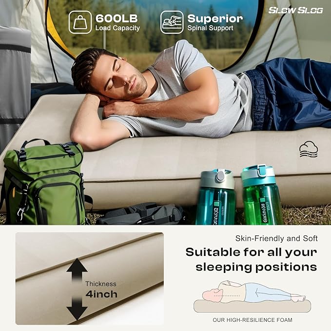 Self-Inflating Sleeping Pad with Portable Electric Air Pump, 4in Thick Memory Foam Camping Mattress for Tent Cot & Car Travel, Fast Inflate & Deflate Camping Pad