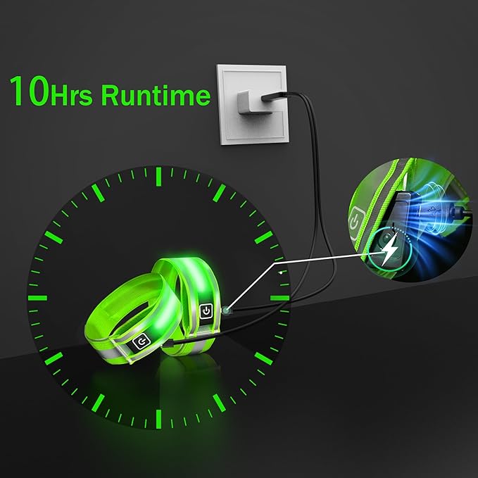 2 Pack Rechargeable LED Armbands for Running, High Visibility Reflective Running Gear, 6 Colors Light Up Armbands for Night Walking, Running Lights, Running Gift for Men Women