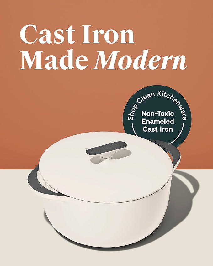 Caraway Enameled Dutch Oven - 6.5 qt Cast Iron Dutch Oven With Lid - 3 Layer Enamel Coating - No Seasoning Required - Compatible With All Stovetops - Oven Safe - No Forever Chemicals - Charcoal