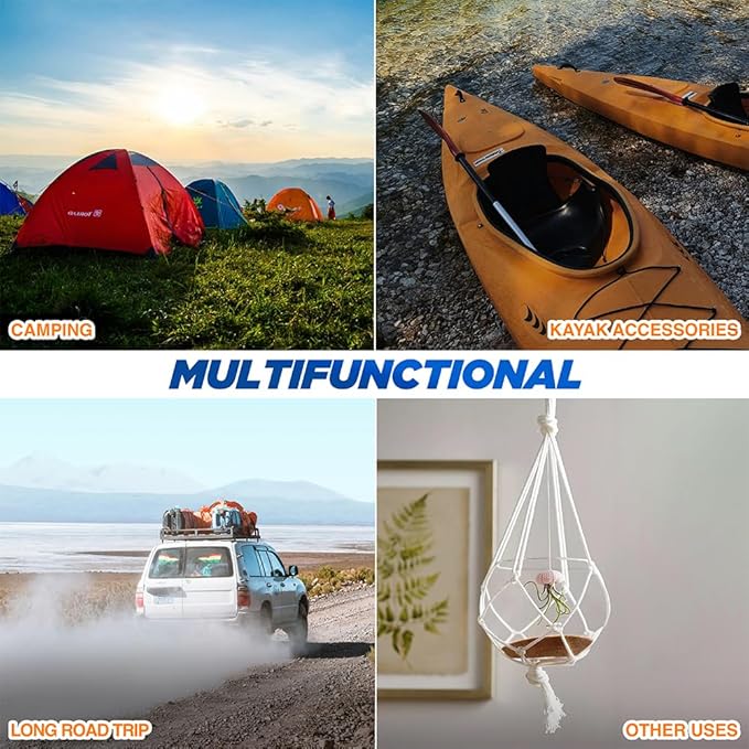 Braided Polypropylene Rope, 5/16" x 50FT, Blue/White/Red - Multi-Purpose for Camping, Hiking, Climbing, Boating & Securing Gear