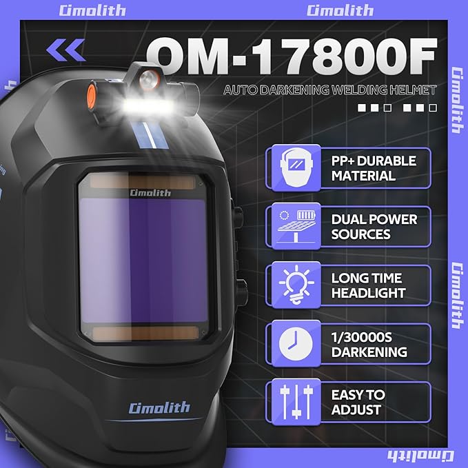 3.93"X3.66" Auto Darkening Welding Helmet with Light, 1/1/1/1 Top Optical Clarity, 4 Arc Sensor Wide Shade 4/5-9/9-13 for TIG MIG STICK CUT Welding Hood Welder Mask