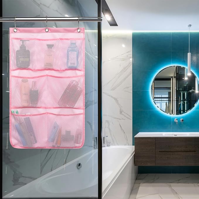 Hanging Mesh Shower Caddy for Bathroom - Quick Drying Portable Shower Organizer with Multiple Pockets for Soap,Shampoo and Cruise Ship Essentials Saving Bathroom Storage,Pink,2 Pack