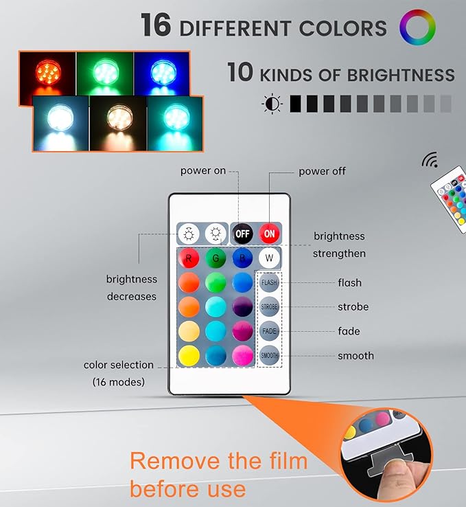 Boat Lights Wireless Battery Operated, Waterproof Marine Led Light for Deck Courtesy Interior Lights, Fishing Kayak Duck Jon Bass Boat, RGB Multi Color Remote Controlled, 4pcs