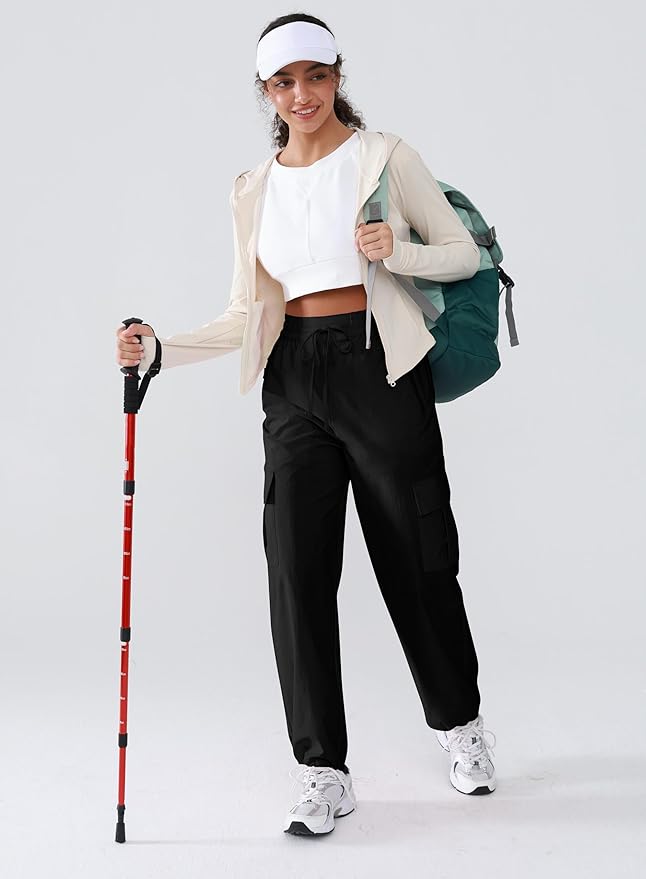 Hiking Pants Women Lightweight Cargo Pants Quick Dry Water Resistant Outdoor Travel Pants with Zipper Pockets