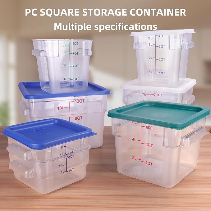 2 Pack RED Square Food Storage Container With Lid,2-12 Quart Commercial Storage Box With Scale & Handle,Cake Making,Dough Marinating Meat,Kitchen Supplies (4 Quart)
