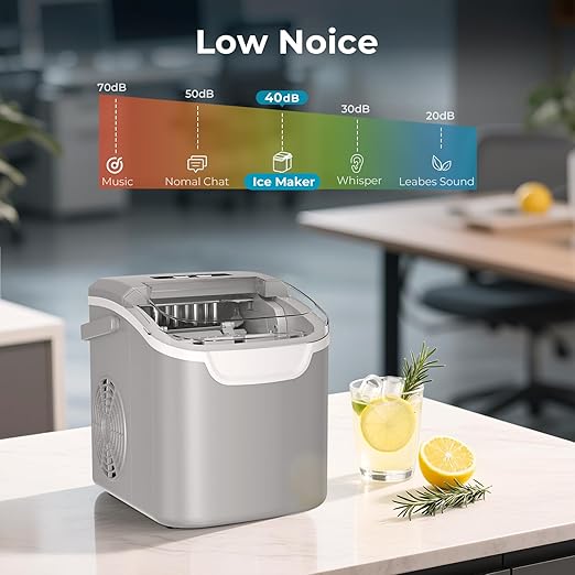 Countertop Ice Maker – 8 Bullet Ice in 6 Mins, 26.5lbs/24Hrs – Self-Cleaning Portable Machine with Adjustable Ice Size & Digital Touch Control Home/Office/Bar