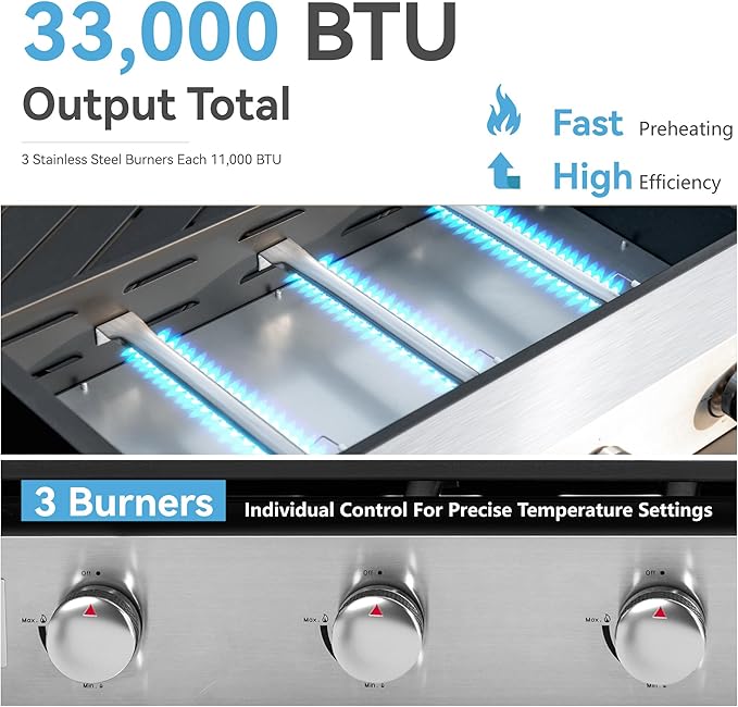 GREEN PARTY 3 Burner Propane Gas Griddle with Removable Standing Cart, Convertible to Tabletop Design, 27 inch Flat Top Grill for Outdoor Cooking Camping Tailgating Barbecue