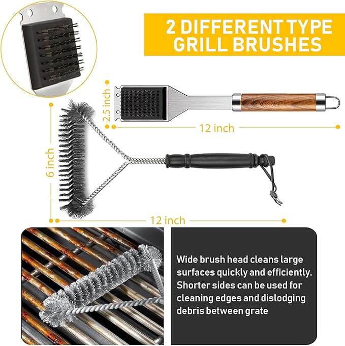 34Pcs Grill Accessories Grilling Gifts for Men, 16 Inches Heavy Duty BBQ Accessories, Stainless Steel BBQ Tools with Thermometer, Grill Mats for Backyard, BBQ Gifts Set for Men Women