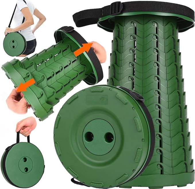 Fishboy Upgraded Collapsible Stool, 400lbs Max Weight, Lightweight But Sturdy, Portable Retractable Folding Telescoping Foldable Camping Stool for Adults Outdoor Fishing Hiking Gardening Travel BBQ