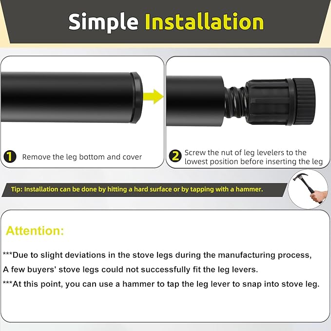 Camp Stove Leg Levelers Adjustable, Accessories for Camp Chef Explorer Stoves, Fit for Outdoor Camping Stove with 1.25" Diameter Round Legs, 4 Pcs Black