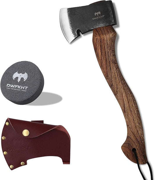 15.2" Camping Hatchet, Hand Forged Axe with Sheath, Bushcraft Axe with 1065 Carbon Steel and Beech Handle for Wood Splitting and Kindling – Perfect for Outdoor Survival and Adventures