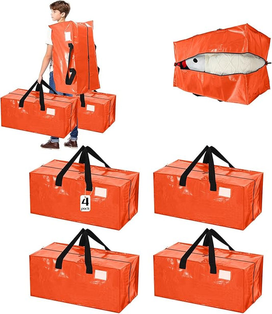 4 Pcs 24 Gallon Large Moving Bags with Zipper and Handles Foldable Storage Duffle Bags Heavy Duty Extra Large Totes for College Dorm Travel Clothes Blankets Bedding Moving (Orange)