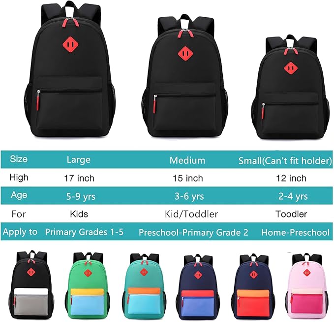 Preschool Backpack Kindergarten Toddler School Backpacks Primary School Backpack for Boys and Girls with Chest Buckle (Set Black, Large-17 H)