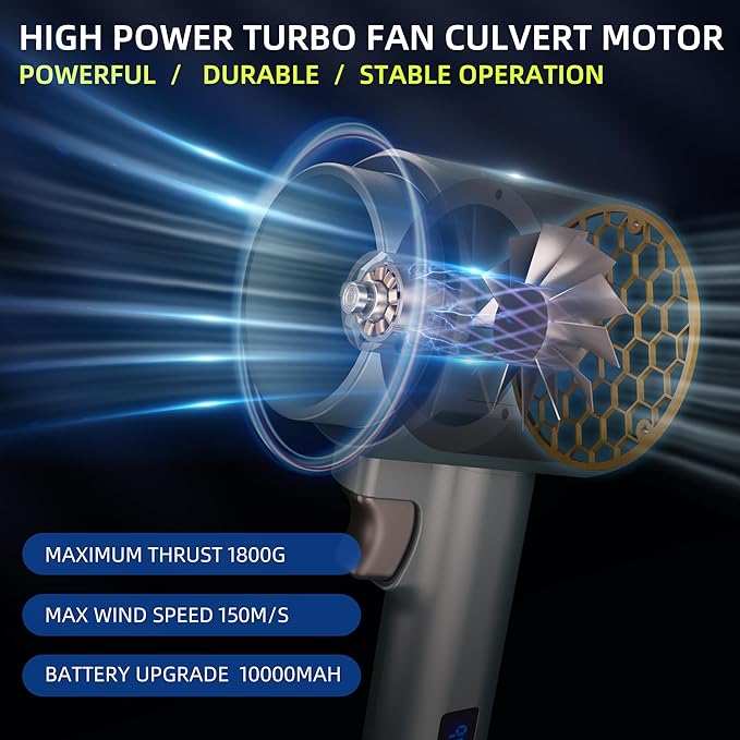 Handheld Cordless Lightweight Powerful Car Dryer Air Blower with 1800G & 335MPH Powerful, Air Duster Electric Leaf Blower Cleaning Dryer Turbo for Patio Cleaning, Lawn Care and Car Drying