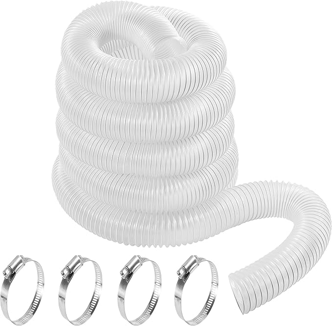 4" x 10' Clear PVC Dust Collection Hose, Puncture Resistant Fume Collection Hose with 4 Pieces Stainless Steel Clamps for Dust Woods Debris