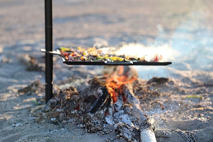 GameMaker Gravity Skillet & Pole – Open Fire Camping Grill & Griddle, Heavy-Duty Outdoor Cookware for Campfires, Hiking, Hunting & Backpacking