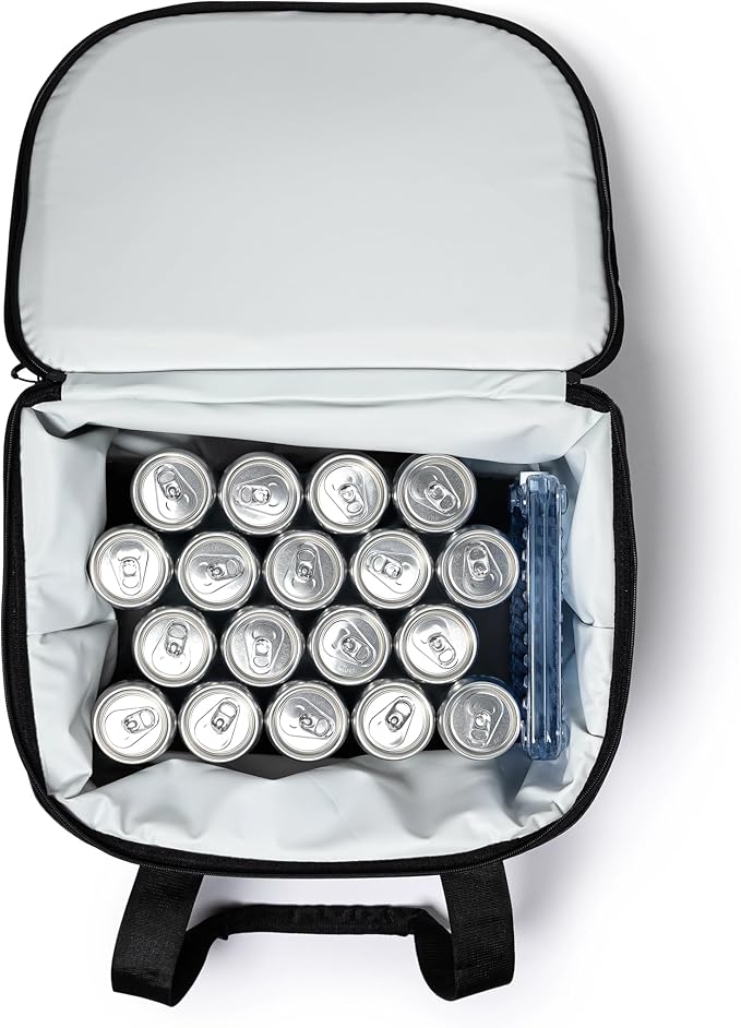 AO Coolers Stow N' Go Soft Cooler, Low-Profile, Leakproof with High-Density Insulation, Holds Ice for 24 Hours, HD Foam Bottom, Carbon Black, 18 Pack