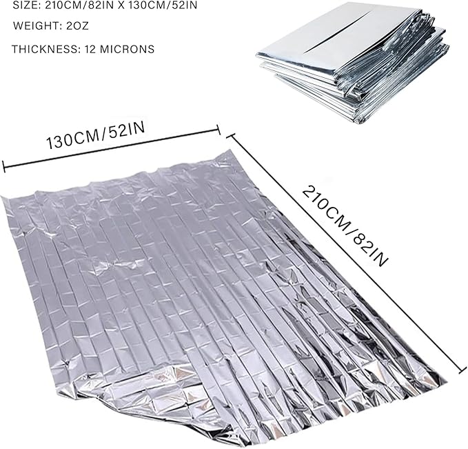 Emergency Foil Blanket (Pack of 50), Survival Thermal Mylar Blankets Individually Packaged Perfect for Outdoors, Hiking, Survival, Marathons or First Aid