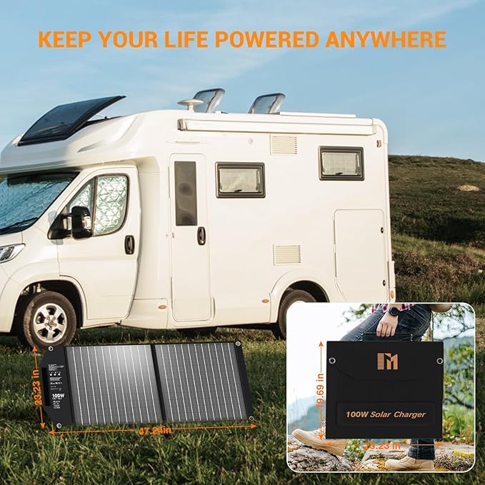 100W Portable Foldable Solar Panel Charger for Power Station Solar Generator with Kickstand 24V MC4 DC QC3.0 USB A PD3.0 USB C Output Fast Charging for Outdoor Camping RV Trip Off The Grid Living