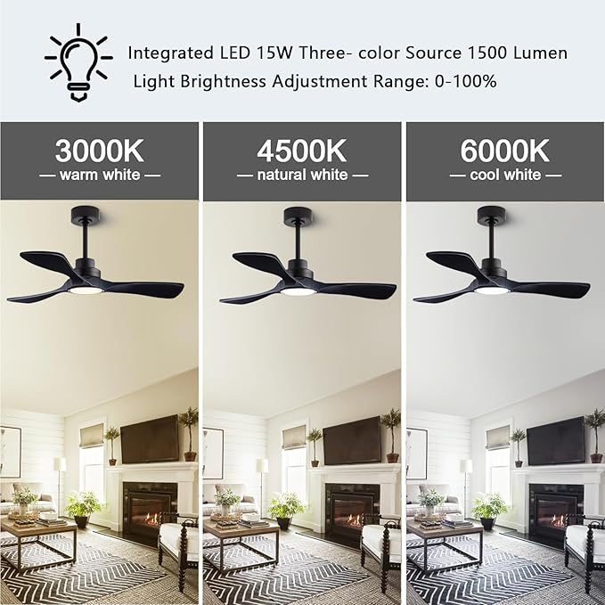 52" Ceiling Fans with Lights with Remote Control Ceiling Fan, 3 Wood Blades, Solid Wood Ceiling Fan Indoor Outdoor for Dining Room, Living Room, Farmhouse, etc. (Black)…