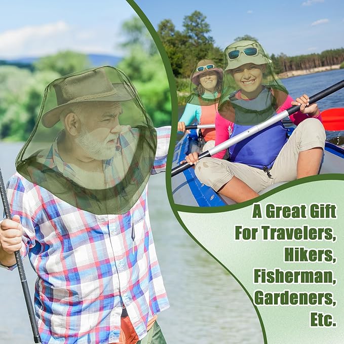 HESTYA 4 Pack Mosquito Head Net Face Mesh Protecting Net for Outdoor Hiking Camping Climbing Mosquito Fly Insects Preventing(Army Green)