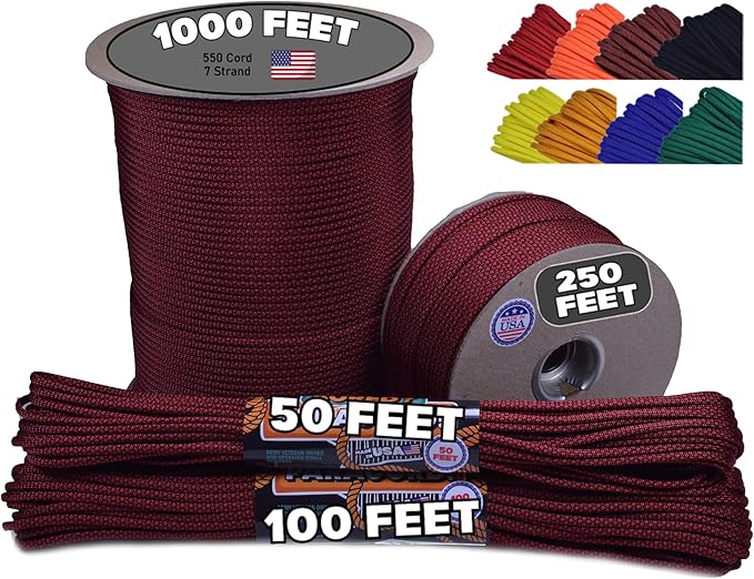 BORED? PARACORD! 550 lb Paracord - Ideal for Crafting, Camping, DIY Projects, Active & Military Outdoors - Strong Survival Rope - Tactical Parachute Cord Type III - Blood Diamonds 1000 Feet