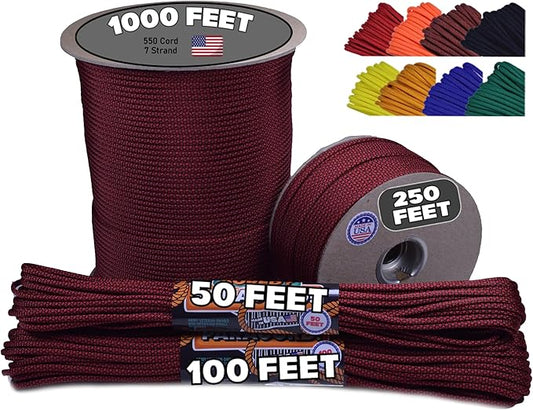BORED? PARACORD! 550 lb Paracord - Ideal for Crafting, Camping, DIY Projects, Active & Military Outdoors - Strong Survival Rope - Tactical Parachute Cord Type III - Blood Diamonds 50 Feet