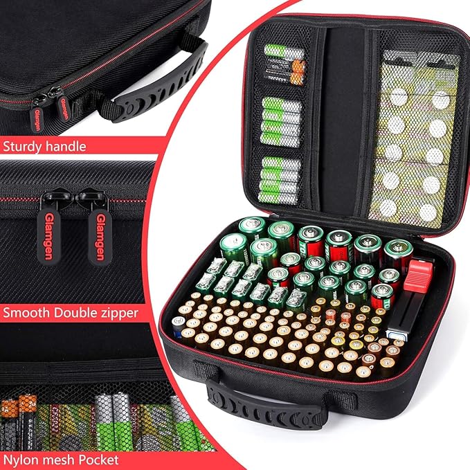 Battery Organizer Storage Case Box with Tester BT168 -for All Types Batteries Container, Fireproof & Waterproof Battery Keeper Caddy for Home Drawer, Small Cases Holder for AA AAA C D 9V (Holds 104＋)