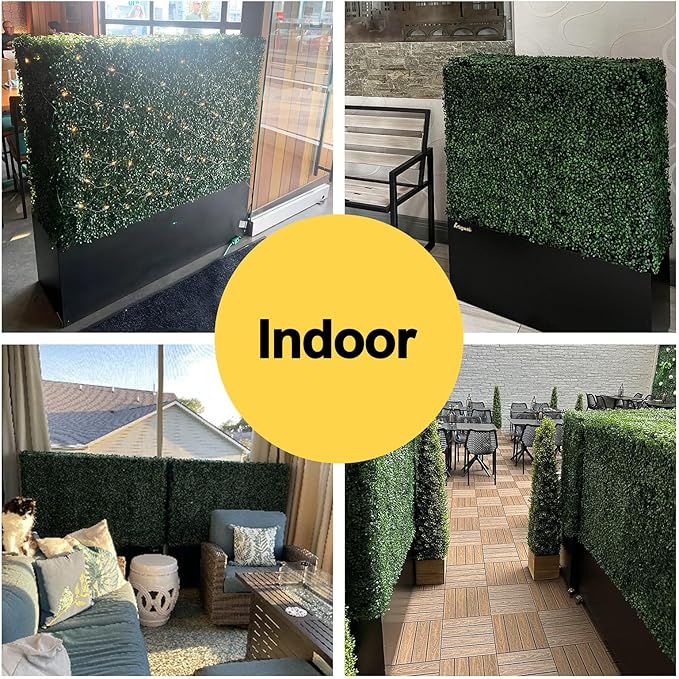 Artificial Hedge Wall, Boxwood Grass Panels with Planter, Fake Greenery Divider Fence for Outdoor Patio,50Lx48Hx14D