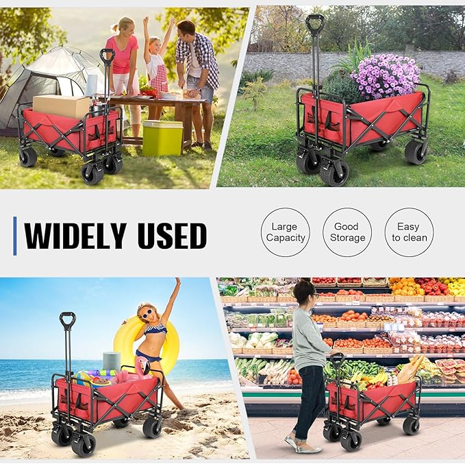 Beach Wagon with Big Wheels for Sand,Collapsible Folding All Terrain Utility Wagons Carts Foldable with Brakes for Sand Camping Sports Outdoor.