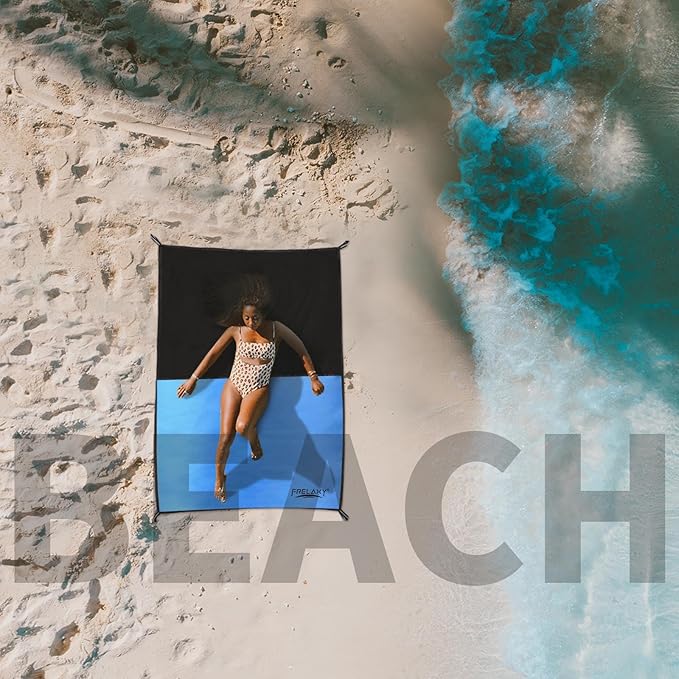 Frelaxy Pocket Picnic Blanket, Waterproof Sandproof Beach Mat, Compact Camping Tarp for Festivals, Hiking, Travel, Outdoor Recreation (Blue, 57'' x 71'')