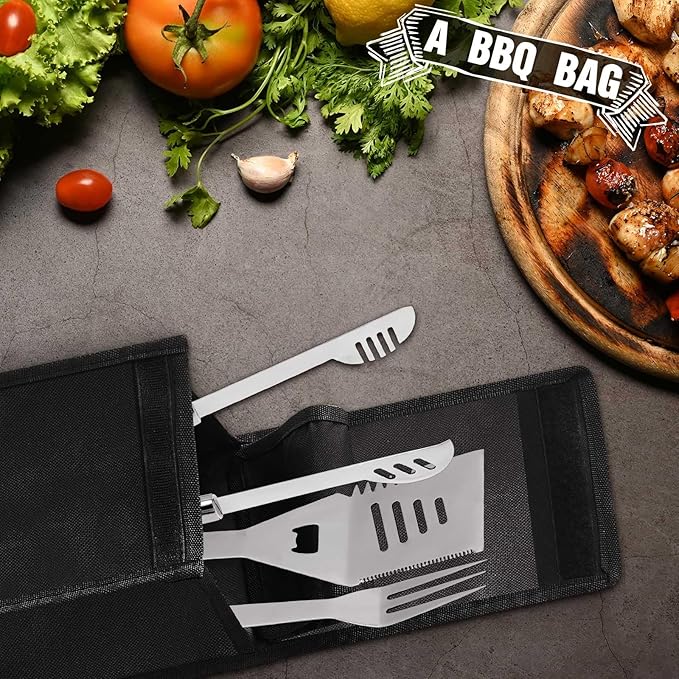 Amylove Grill Storage Bag BBQ Tool Storage Black Container for Utensils Waterproof Oxford Cloth Grill Tool Holder Foldable BBQ Utensil Holder with Handle for Camping Hiking(1 Pcs)