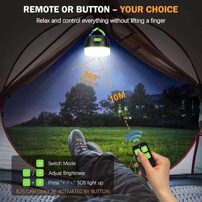 Rechargeable LED Camping Lantern 1000LM, 300H Runtime, 6400mAh, IPX5 Waterproof Tent Light for Camping, Hiking, Power Outages, Home, Emergency Use - Wireless Remote Edition,Green