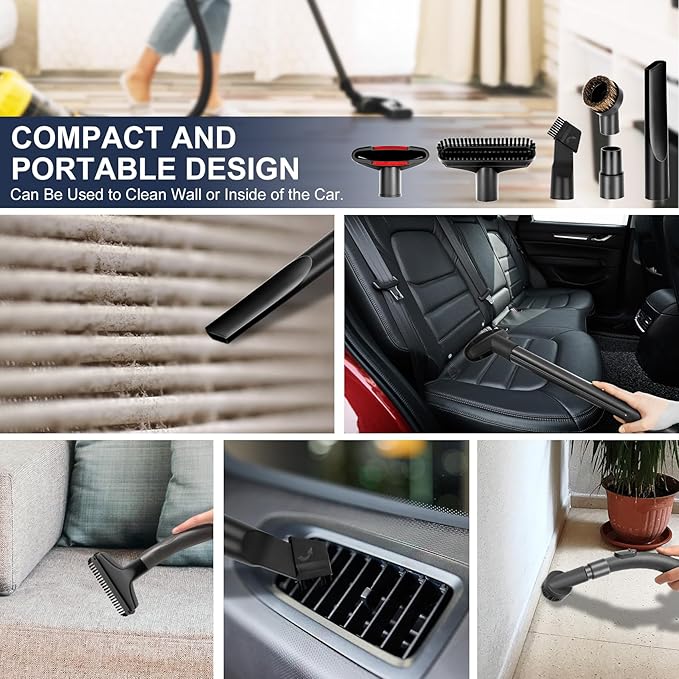 13Pcs Universal Vacuum Attachments for Shop Vac Accessories, Shop Vacuum Wet and Dry Attachments Kit with Hair Brush Extension for 1 1/4 Vacuum Hose Adapter