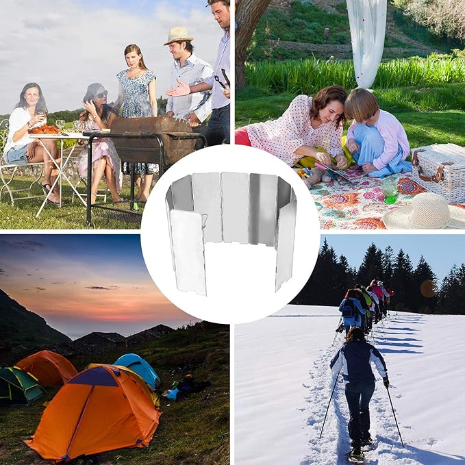 REDCAMP Folding Outdoor Stove Windscreen, Lightweight Butane Burner Windshield,10 Plates Aluminum Camping Stove Windshield with Carrying bag