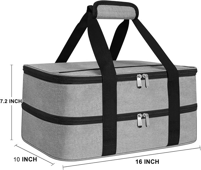 esouler Double Insulated Casserole Carrier Bag Hot & Cold Food Carrier Bag Lasagna Holder Lunch Bag for Picnics, Parties, Travel, Fits 9 x 13 Inches Casserole Dish-Grey