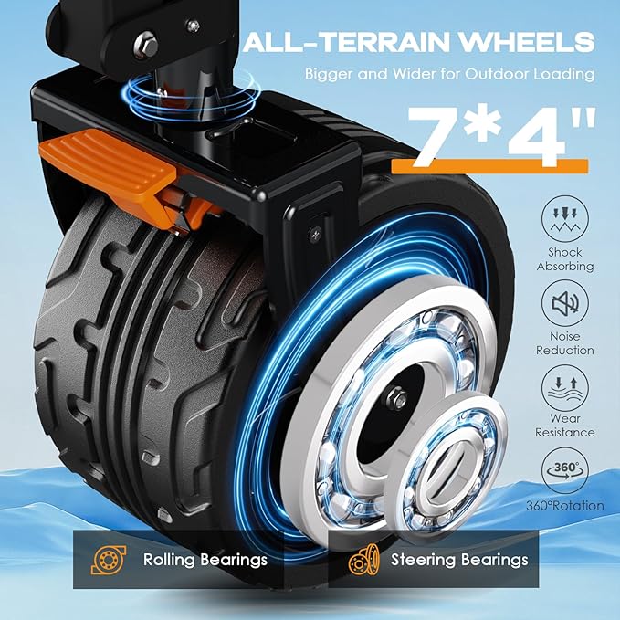 300L Extra Large Collapsible Foldable Wagon, 440lbs Load Capacity 48''L Extended Heavy Duty Folding Beach Wagon with Big All-Terrain Wheels, Utility Garden Cart for Outdoor Activities, Black