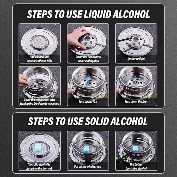 Camping Stove With Pot 16cm Stainless Steel Alcohol Stove Portable Camp Oven Cookware Set for Indoor Outdoor Camping Hiking Backpacking Picnic, No Electricity Required Adjustable Fire (1-2 people)