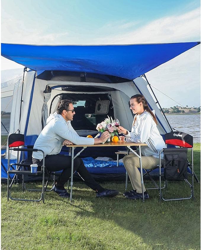 KingCamp Heavy Duty Camping Director Chair, Folding with Side Table & Storage, Red