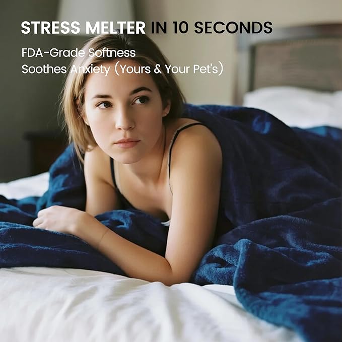 gogobunny Waterproof Bed Blanket, Reversible Sherpa Fleece Throw Blanket for Dog Puppy Cat, Furniture Cover Protects Bed Couch Sofa from Liquid Pee and Pet Fur (Navy Blue, 90x108 inches)